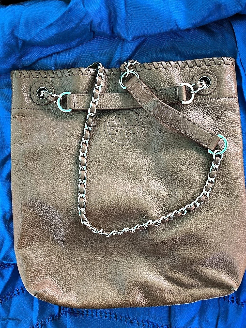 Tory Burch Marion Chain Slouchy Tote Shoulder Bag Brown